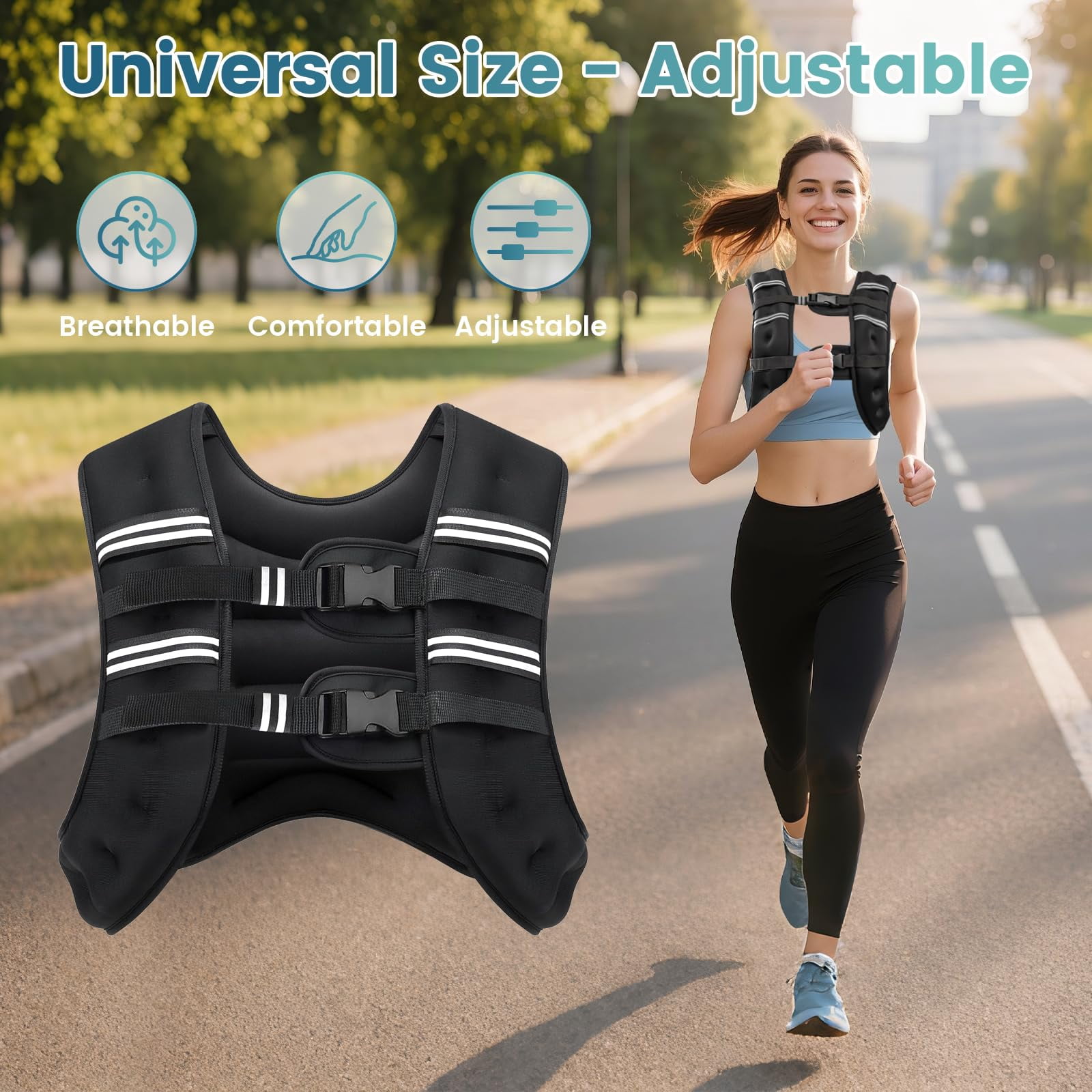Black 12 LB Weighted Vest for Strength Training Running Jogging Walking
