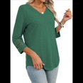 thumbnail image 3 of Blusas Elegantes e Informales de 3/4 para Mujer, Camisetas de Cuello en V A , Ropa de Verano 2025. Verde Oscuro M, 3 of 7