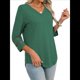 thumbnail image 3 of Blusas Elegantes e Informales de 3/4 para Mujer, Camisetas de Cuello en V A , Ropa de Verano 2025. Verde Oscuro M, 3 of 7