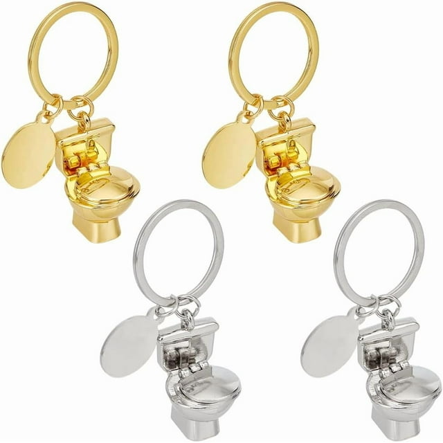 4 llaveros de inodoro, llaveros originales para hombre, llaveros divertidos con colgante para asiento de inodoro, organizador de llaves, soporte para llaves, colgantes metálicos para llaves.