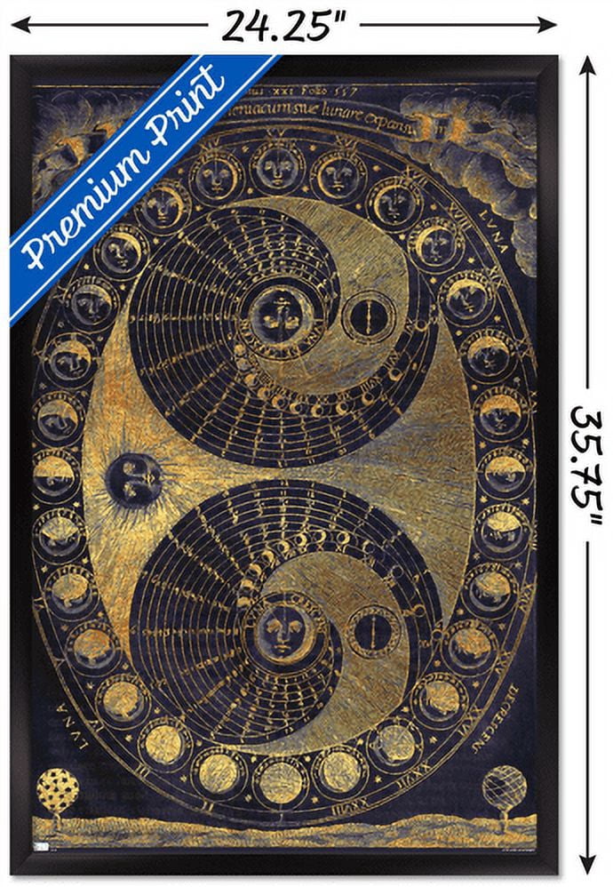 Tina Lavoie - Golden Elements Of The Moon Astronomy Chart Wall Poster, 22.375" x 34", Framed