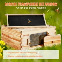 Bee Hive Starter Kit with 10 Frames, Natural Cedar Wood Langstroth Bee Box, Acrylic Viewing Windows for Beginner Beekeepers