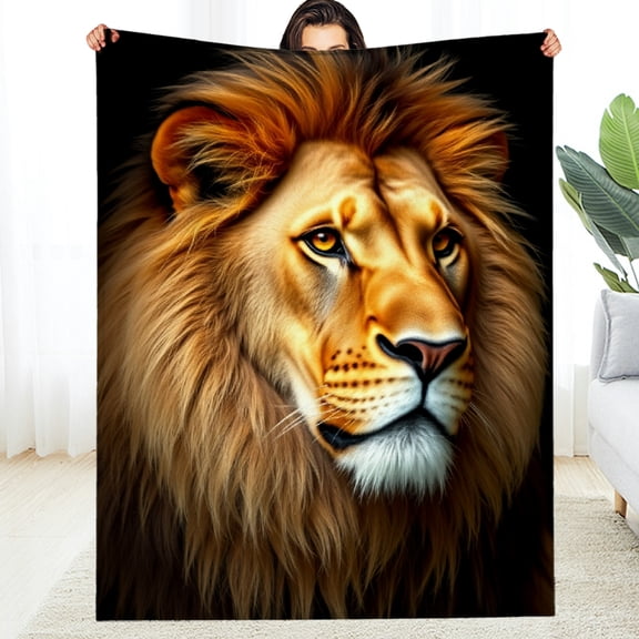 RKSupls Realistic Lion Majestic Wildlife Soft Flannel Throw Blanket, Lightweight Fuzzy Warm Cozy Blanket for Couch Bed Home Travel Decor
