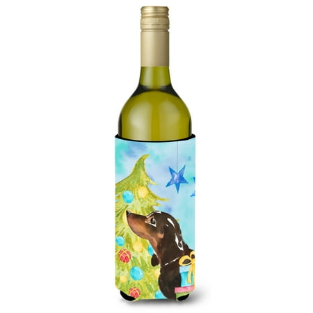 

Carolines Treasures BB9405LITERK Black and Tan Dachshund Christmas Wine Bottle Beverge Insulator Hugger Wine Bottle
