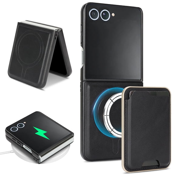 Detachable Wallet Case for Samsung Galaxy Z Flip 8, 2-in-1 PU Leather Magnetic Card Holder Wireless Charging Lightweight Shockproof Protective Skin-Friendly Phone Cover, Black