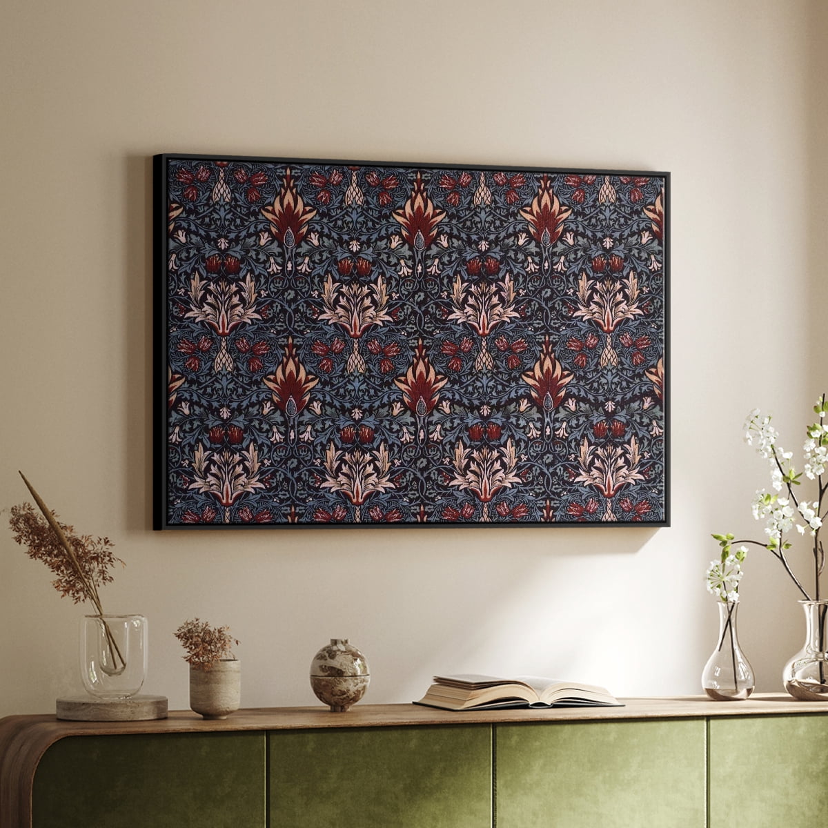 Vintage Abstract Print-LVII Framed in Black Wood Gallery Wrapped Canvas 17 in. x 25 in.