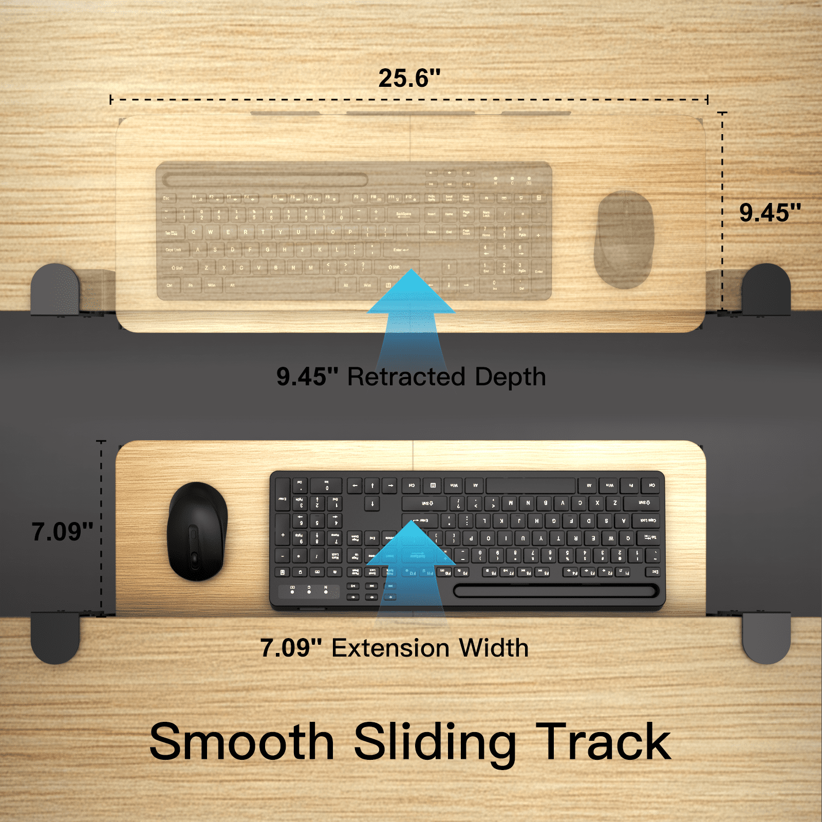 Keyboard Tray Under Desk, Large Size , Silent, Slide-Out Platform, Ergonomic Computer Drawer for Keyboard & Mouse, Pine