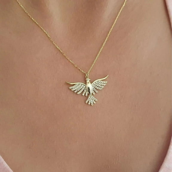 2.00Ct Round Cut Lab-Created Diamond Flying Birds Pendant 14K Yellow Gold Plated