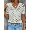 thumbnail image 4 of Women'S Casual Blue Top with Geometric Cutout Design - Loose Fit, V-Neck, Short Sleeve Sweater for Spring and Summer, Versatile and Stylish, 4 of 7
