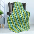 thumbnail image 4 of Abstract Soft Flannel Fleece Blanket, Pattern of Wavy Motifs with Herringbone Design and Zigzag Shapes, Cozy Plush for Indoor and Outdoor Use, 50" x 70", Fern Green and Yellow Green, by Ambesonne, 4 of 5