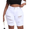 thumbnail image 3 of Gocolloa Womens Plus Size Jean Shorts Stretchy High Waisted Ripped Roll Hem Denim Bermuda Shorts 10" Inseam White 20W, 3 of 5