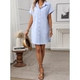 thumbnail image 6 of EASYBRA Women Shirt Dress Cotton Linen Short Sleeve A Line Casual Workwear Mid Length Loose Fit, 6 of 9