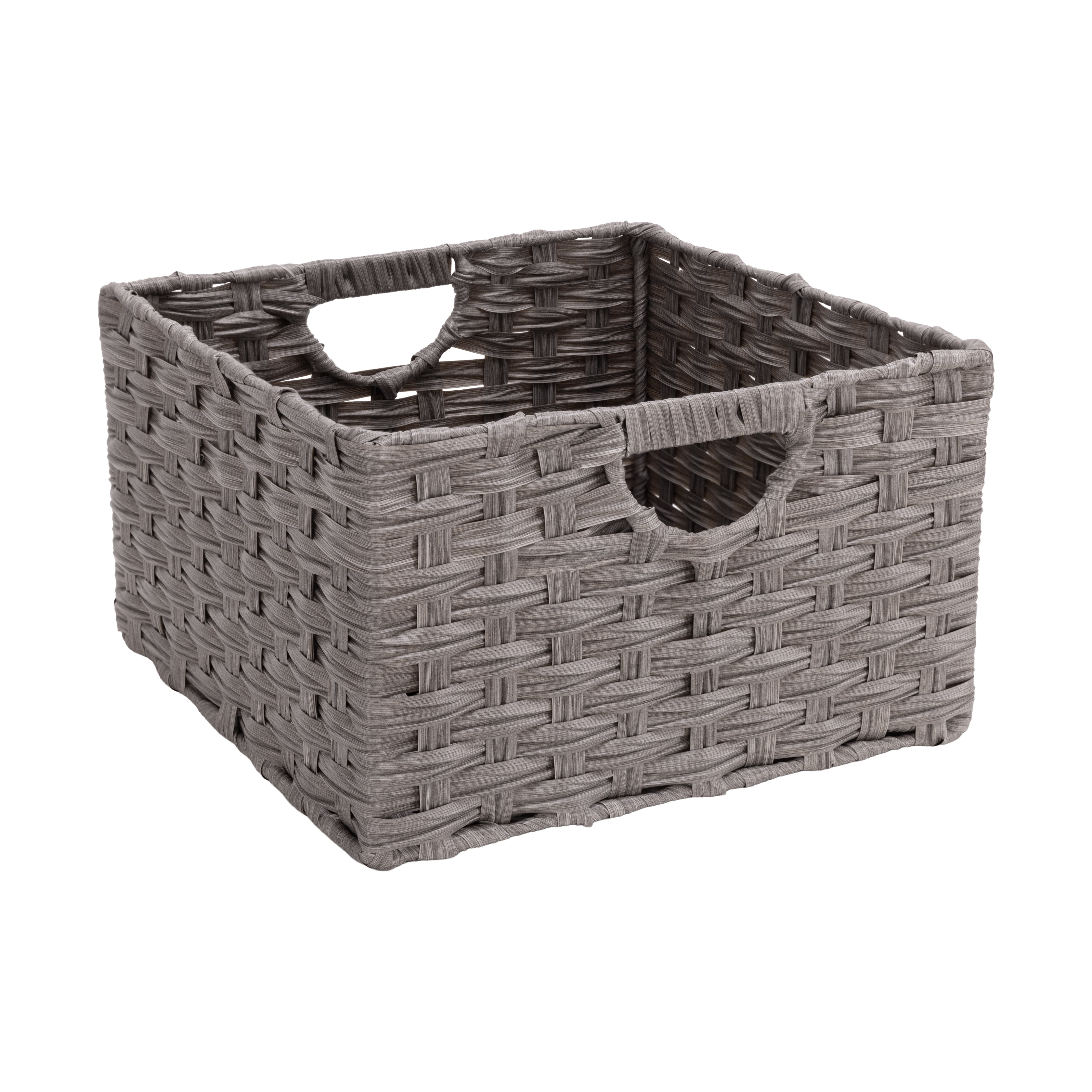 Seville Classics Foldable Handwoven Cube Storage Basket (2-Pack), Gray