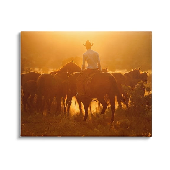 Stupell Industries Warm Sunlit Cowboy Riding Horse Rural Ranch Photograph Gallery Wrapped Canvas Print Wall Art, Design by Lisa Dearing