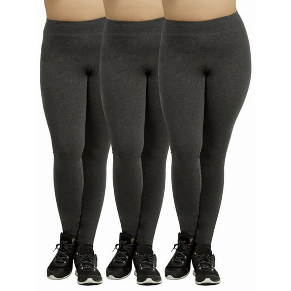 3 Pack Women's Premium Cotton Leggings Plus Size S-3XL Full Length With High Wide Waistband High Waist Curvy Plus Leggings Ankle No See-Through Workout Yoga Pants Tummy Control Activewear Womenswear