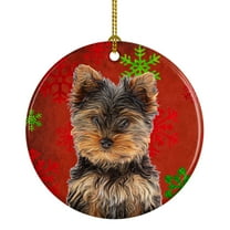 Carolines Treasures KJ1188CO1 Red Snowflakes Holiday Christmas Yorkie Puppy / Yorkshire Terrier Ceramic Ornament 3 in