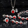 thumbnail image 3 of Womens 4 Pc Water Drop Jewelry Set, 925 Sterling Silver, Garnet Red CZ, Ring 6, 3 of 5