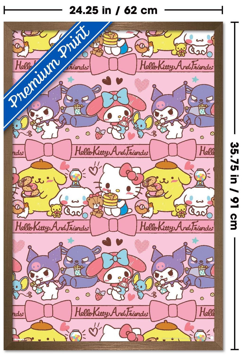 Hello Kitty and Friends: 25 Snack Time - Collage Wall Poster, 14.725" x 22.375" Framed