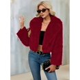 thumbnail image 4 of Women'S Winter Coats Fleece Cropped Jacket Faux Fur Long Sleeve Pockets Warm Outerwear Fall Clothes Wine Red L, 4 of 6