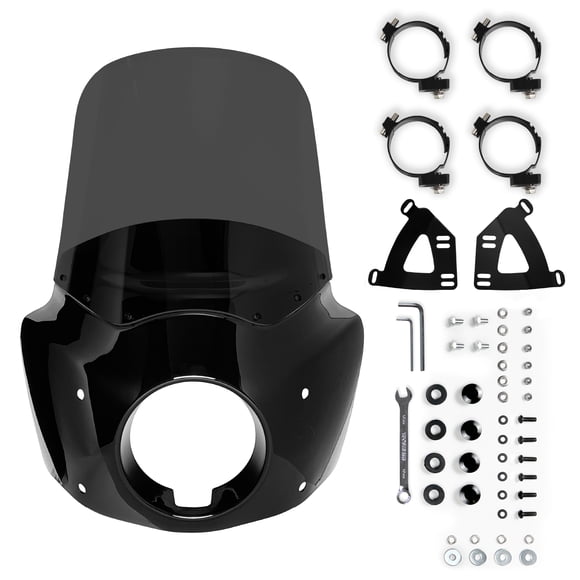 Krator Motorcycle Windshield Fairing & Mounting Kit, Wind Deflector, Motorcycle Accessories Windscreen, Compatible with Harley Davidson FXLRS Low Rider S 2020-2024, Smoke, 15" Windshield