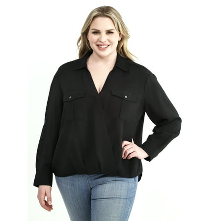 Terra &Amp; Sky Women’s Plus Size Surplice Top With Long Sleeves, Sizes 0X-5X