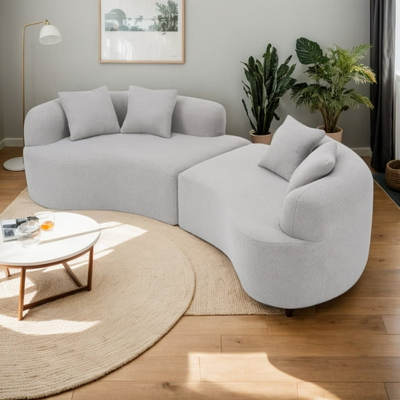 Weetoo Curved Sofa Modern 4 Seater Sectional Modular Couch Teddy Velvet Sofas for Apartments, No Assembly