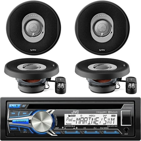 JVC KD-R85MBS Marine Motorcycle Sports CD Receiver with Bluetooth USB AUX SiriusXM iPod Stereo Receiver Player With 4 X Infinity 5.25" 165 Watts 2 Way Car Marine Audio Speakers