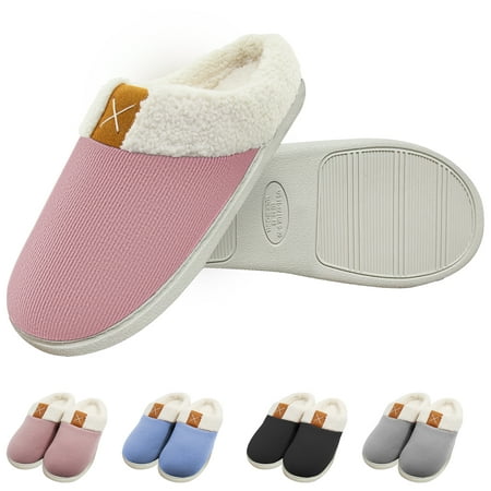 

Pink Womens Slippers Comfort Memory Foam House Slippers Warm Wool-Like Plush Fleece Lined House Shoes with Anti-Skid Rubber Sole