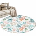 thumbnail image 2 of Teal Jellyfish Starfish Round Living Room Rugs 3.3 ft, Summer Beach Coral Shell Watercolor Washable Area Rug with Non-Slip Sturdy Edge Binding Round Front Door Mat Floor Carpet for Entryway, 2 of 9