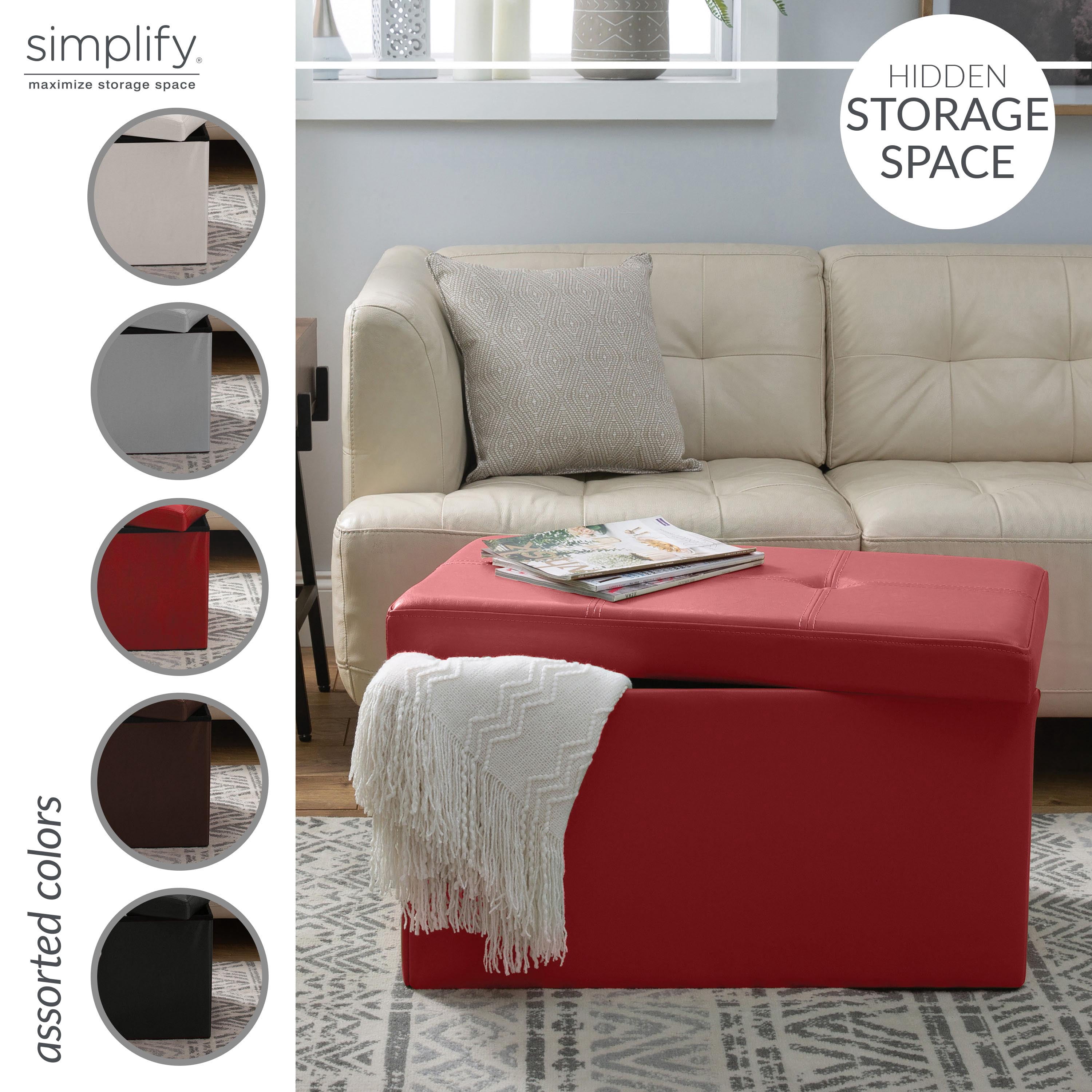 Simplify Faux Leather Double Folding Storage Ottoman in Red