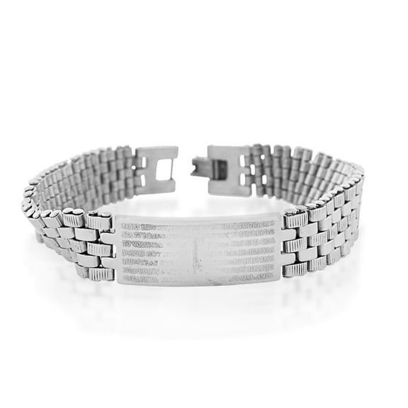 EDFORCE Stainless Steel Silver-Tone Padre Nuestro Lord's Prayer Spanish Men's Link Chain Bracelet