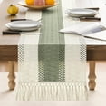 thumbnail image 2 of Macrame Style Bicolor Stitching Table Runner, 14 x 72 Inch Green/Ivory, Boho Sage Green Table Runners 72 Inches Long, Farmhouse Woven Home Decor, 2 of 4