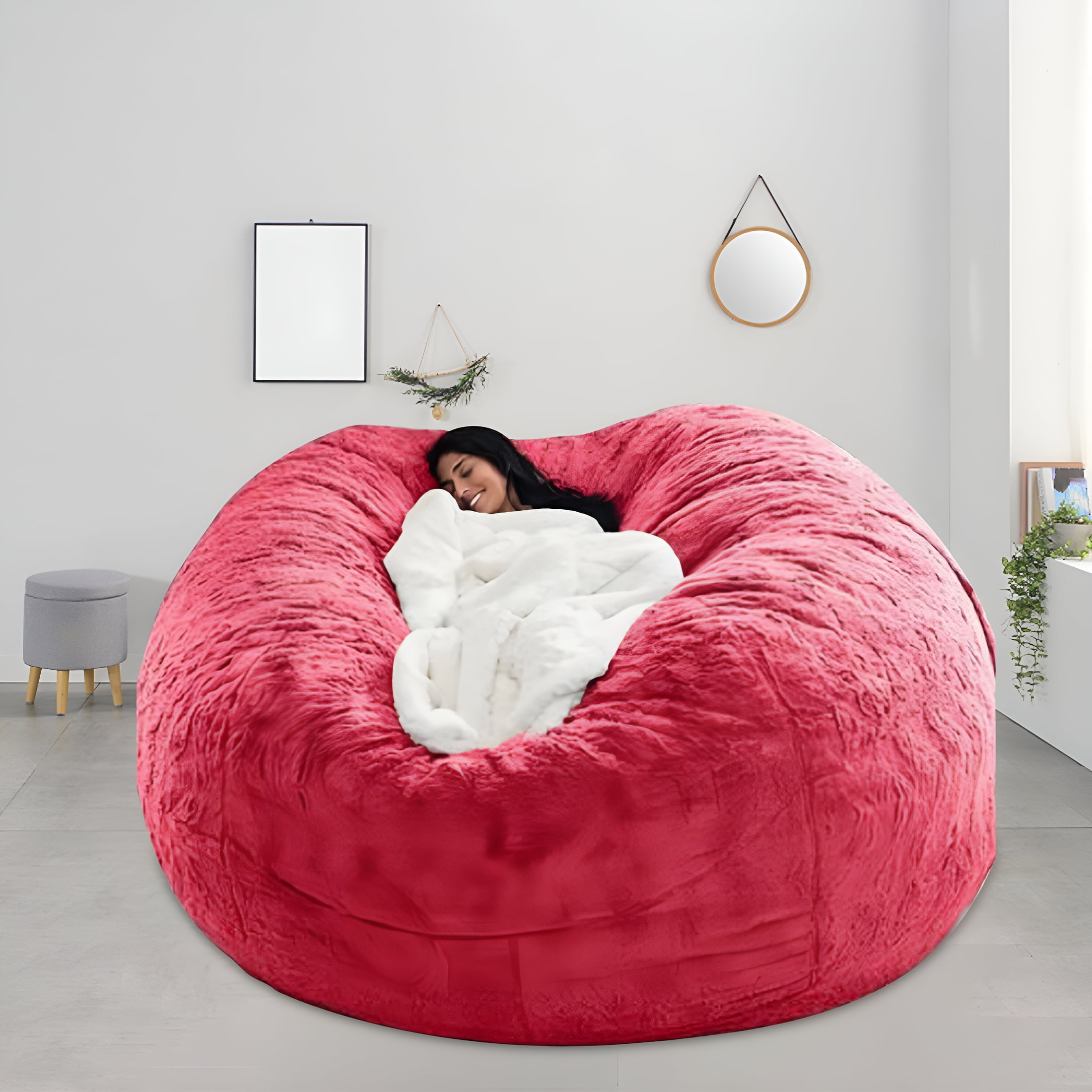 LAMIRO Soft Fluffy Bean Bag Chair for Adults, Lazy Chair Bean Bag with Washable Plush Cover