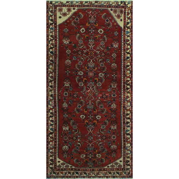 Vintage Rogers Red-Rust/Ivory Runner, 4'5" x 8'10"