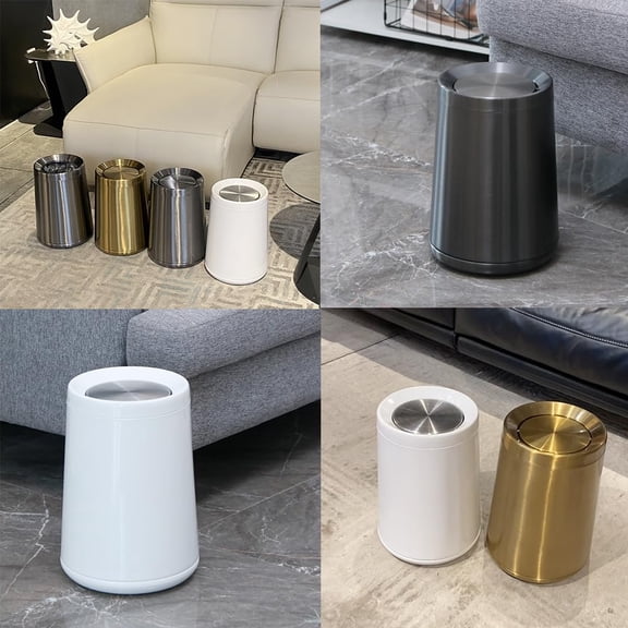 8L / 2.1Gal Gold Brushed Stainless Steel with Swing Cover,Gold Bathroom Trash can ,Decorative Garbage Can for Bathroom, Living Room, BedroomOffice, Hotel, RV (32A gold-8L)