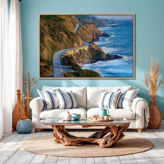 Pacific Coast Highway Wall Art At Southern End Of Big Sur California Wall Decor Mountain Road Through Wilderness Poster, Stretched Canvas Size 12x18
