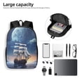 thumbnail image 5 of Goofa Moonlit Night Sea Sailboat Pattern 17in Student Backpack - School, Travel, Work Bookbag -Laptop Backpack,Water Resistant College School Computer Bag, 5 of 6