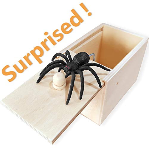AHZI Handcrafted Solid Wood Surprise Box,Rubber Spider Prank Surprise Box,Fun Practical Surprise Joke Boxes,Two 