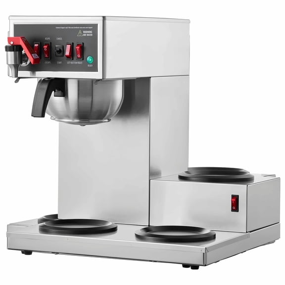 12 Cups Commercial Drip Coffee Maker with 3 Glass Carafes and 3 Warmers Office
