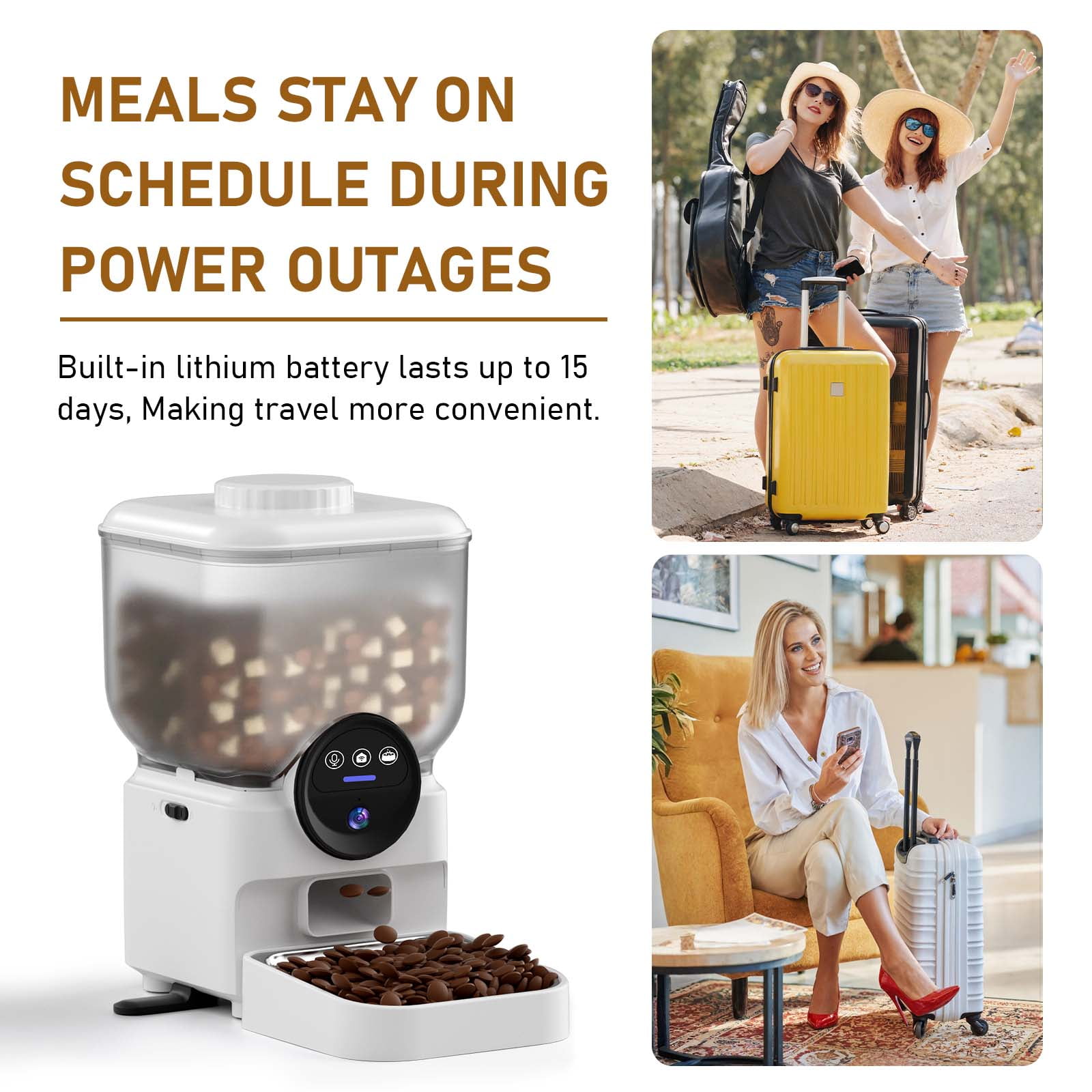 Eurhowing Smart WiFi Pet Feeder with 1080P HD Camera, 6.5L Automatic Cat Feeder Dog Food Dispenser with Night Vision & 2-Way Audio, App Control, Timer, Dual Power, White