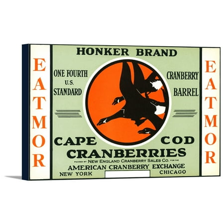 Cape Cod, Massachusetts - Honker Eatmor Cranberries Brand Label (18x12 Gallery Wrapped Stretched Canvas)