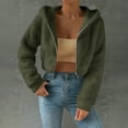 thumbnail image 2 of Cropped Sherpa Coat for Women Winter Trendy Faux Shearling Shaggy Full Zip Up Hoodie Jacket Casual Short Outwear (L, Army Green), 2 of 7
