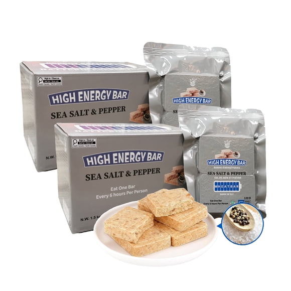 Ration Alimentaire d'Urgence BDH Sel de Mer et Poivre Biscuits Compressés 2x6600Calorie / 2.88kg/2box*12bags Durée de Conservation de 20 Ans Barre à Haute Énergie Nourriture de Survie MRE Emballage Compact Approvisionnement Alimentaire d'Urgence