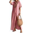 thumbnail image 2 of Women's Summer Striped Splited Maxi Casual Dress Short Sleeve V Neck Split Hem Boho Beach Vacation Dresses L, 2 of 5