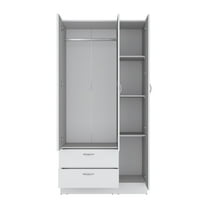 Newboti Furniture Wardrobe with 3 doors, one with mirror, two drawers, four shelves and hanging bar,White 45643