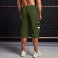 thumbnail image 3 of Men's Capri Long Elastic Cargo Shorts Knee Length Elastic Waist Shorts Multi-Pocket Big and Tall Cargo Shorts Relaxed Fit Work Fishing Hiking Half Pants,Green 2XL, 3 of 4