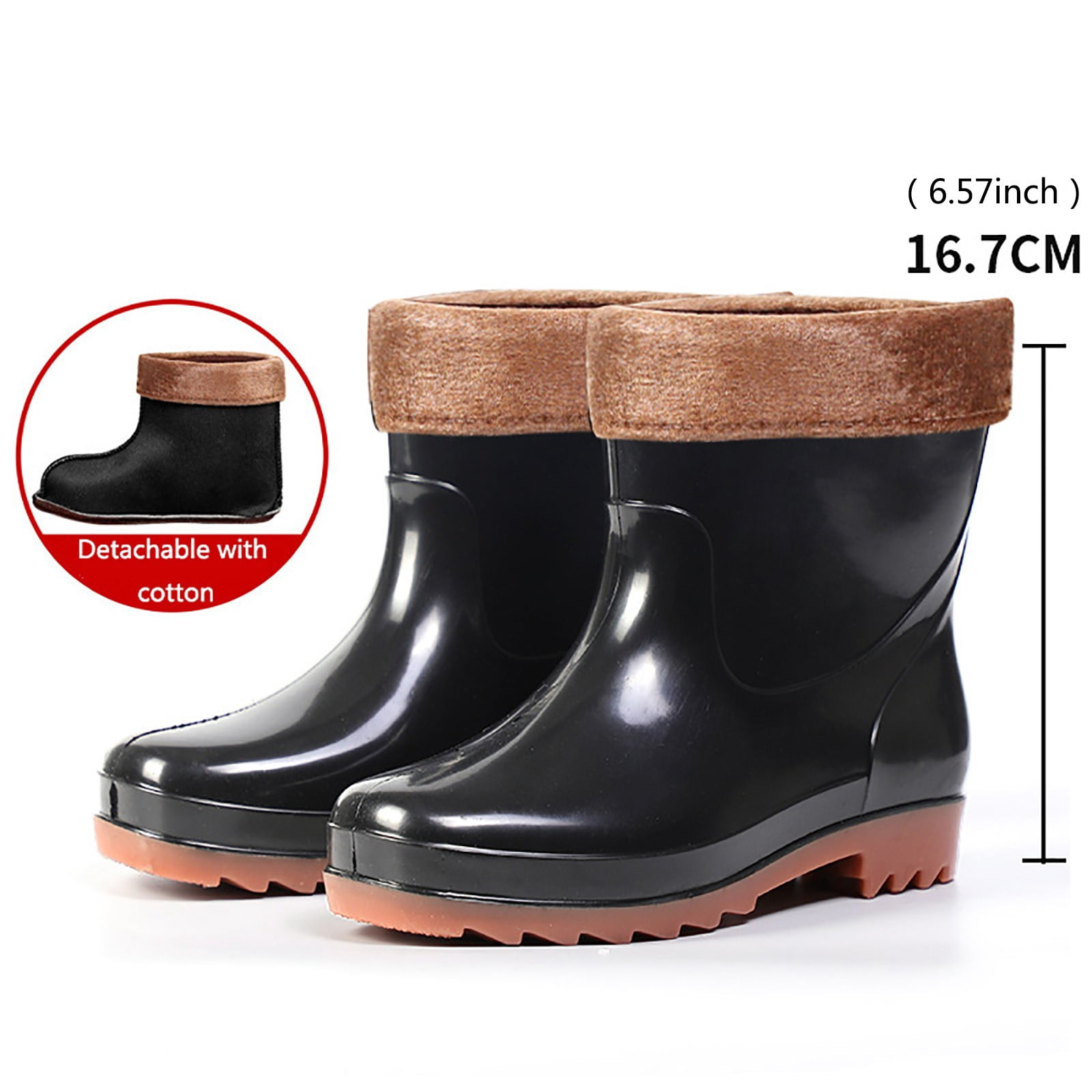 Mepaouo Womens Mens Ankle Rain Boots Waterproof Fleece Lined Winter Chelsea Garden Rainboot Shoes
