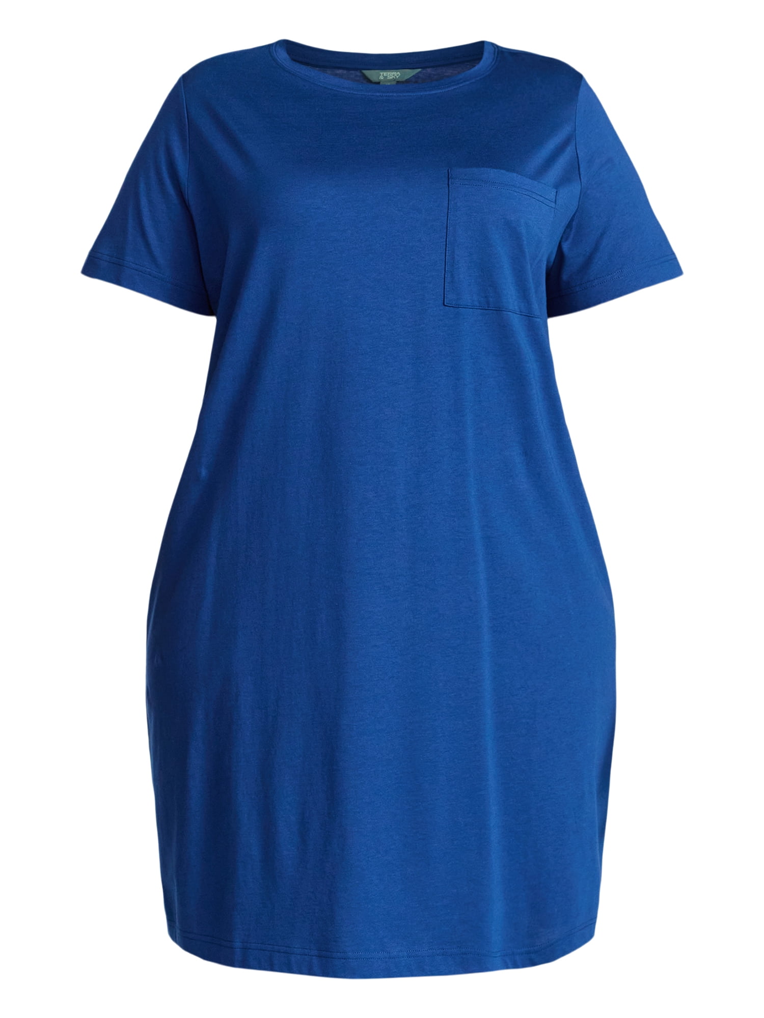 Terra & Sky Women's Plus Size Pocket T-Shirt Dress with Short Sleeves, Sizes 0X-5X