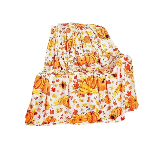 Couverture Orange, Couverture Douce Motif Citrouille Tournesol Imprimée Couverture de Sieste Couverture de Voyage Portable Couverture d'Automne, Couvertures pour Lit