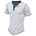 thumbnail image 4 of European Color Blocked Button Open Neck Men's Trendy Comfortable Loose Casual Business Short Sleeve T-Shirt, 4 of 6